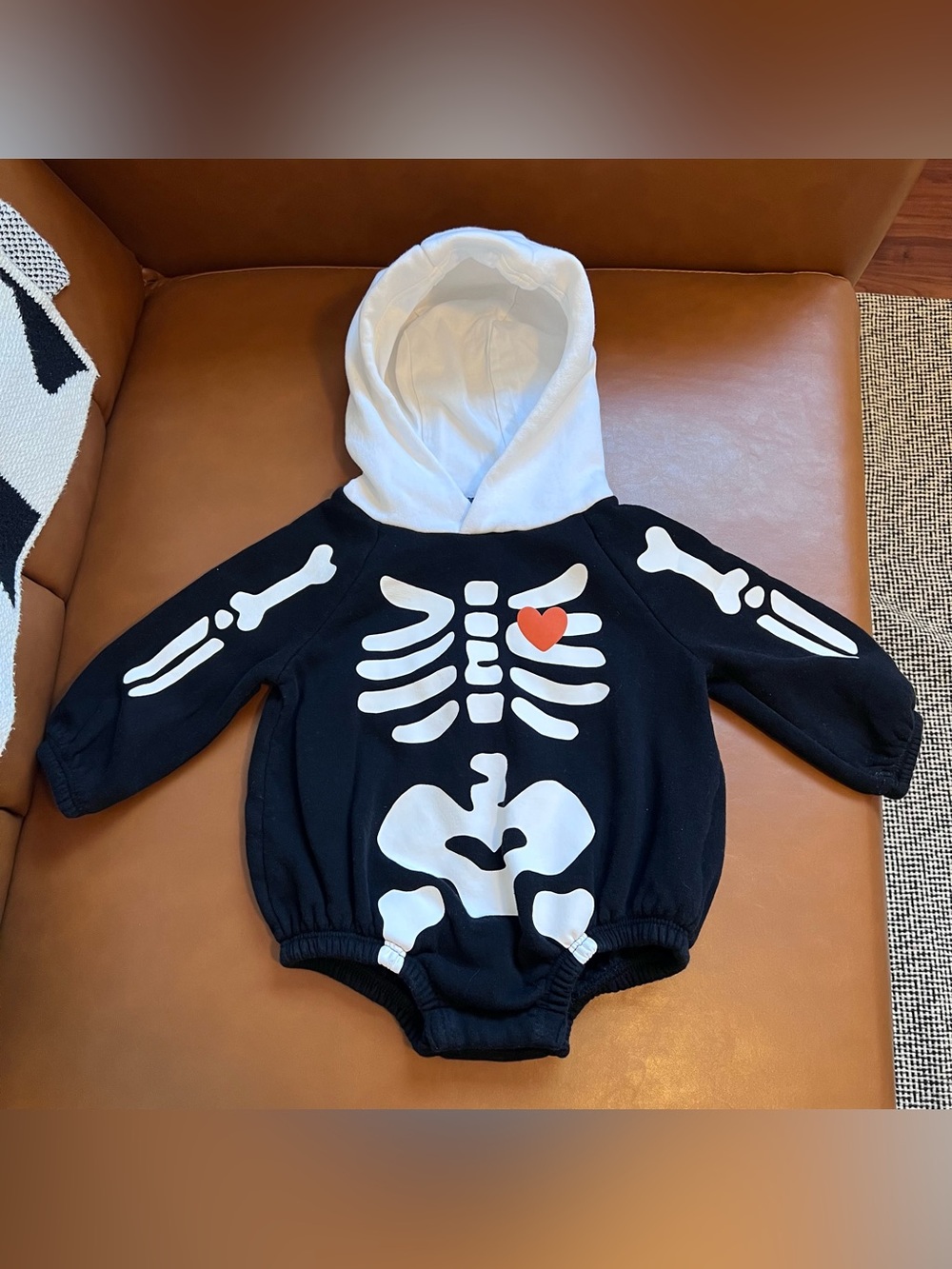 Old Navy Baby Skeleton Hooded Bubble Romper 6-12M Halloween Costume
